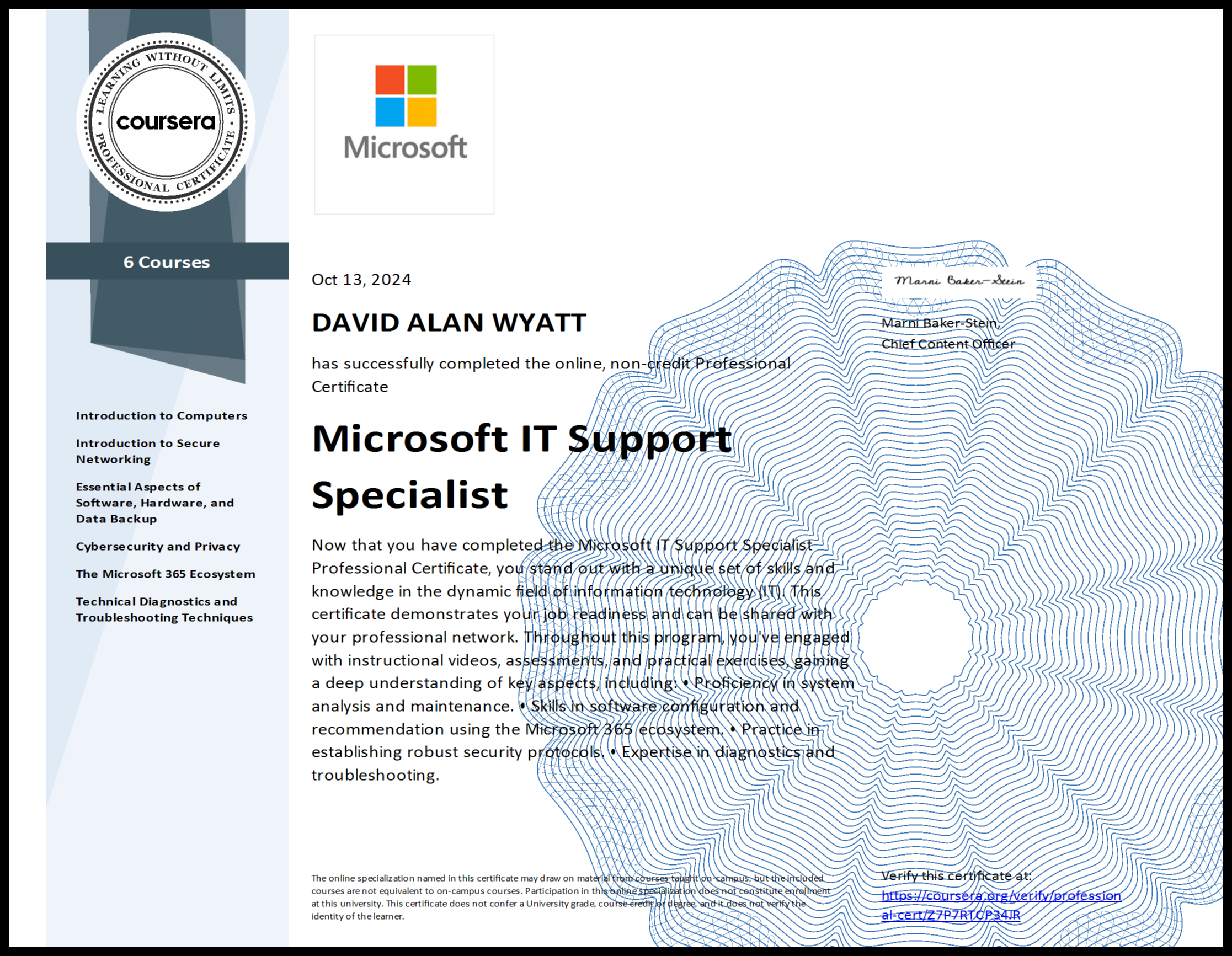 Coursera Microsoft IT Support Specialist Certificate